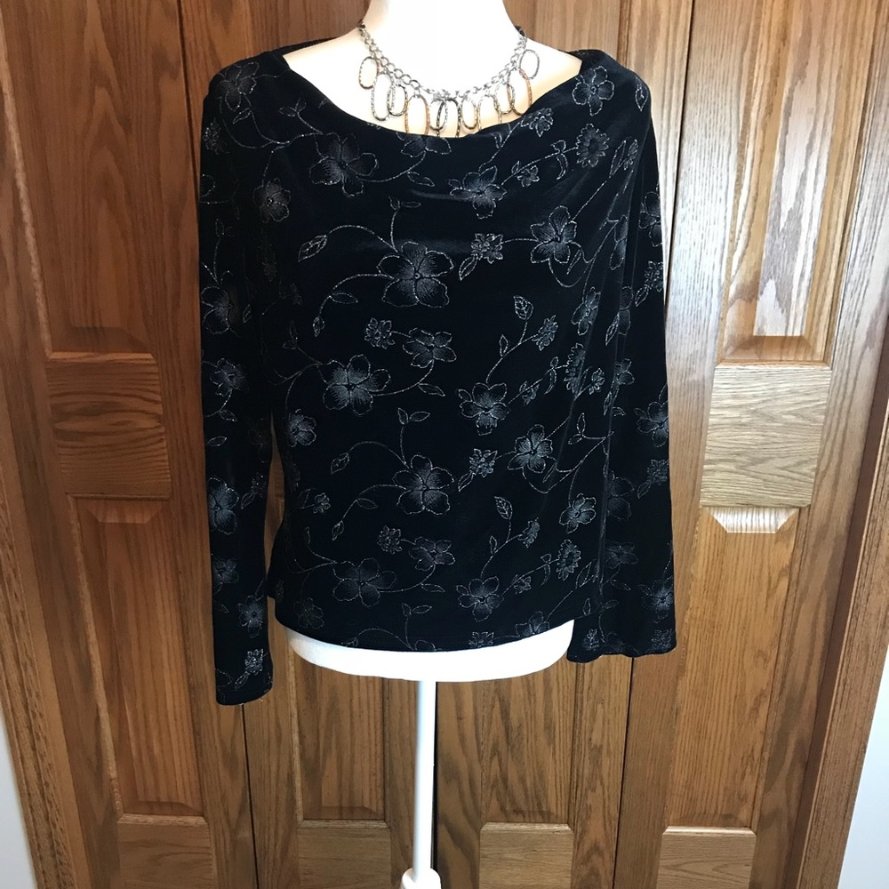 Leslie Fay Black Velvet Embellished Top